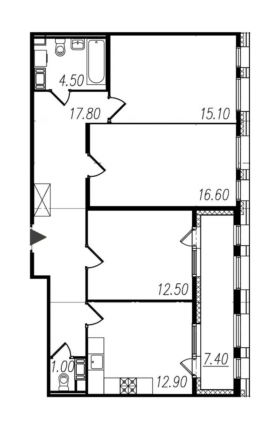 Трехкомнатная квартира в : площадь 80.4 м2 , этаж: 8 – купить в Санкт-Петербурге